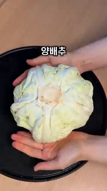 양배추는 심지를 살린 채 두껍게 썰고 깨끗이 씻어 물기를 남겨둡니다.